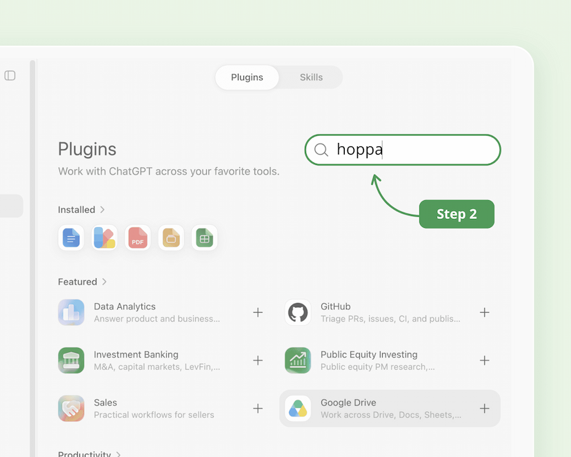 Step 2. The Plugins directory with hoppa typed into the search field.